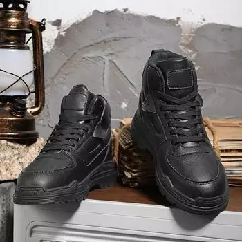 Mens Boots Classic High Tops Men s Ankle Tooling Boot Outdoor Thick Bottom Casual Shoes Waterproof Fashion Elastic Autumn Winter 39 чёрный