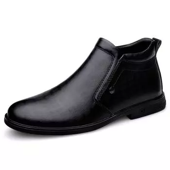 Mens Boots Winter Short Plush Keep Warm Business Casual Leather Chelsea Boots Solid Cotton Male Boots Ankle Boots High Quality 37