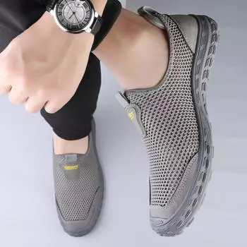 Mens Breathable Sneakers All-match Mens Slip on Shoes Hollow Out Mens Comfortable Loafers Luxury Brand Lightweight Flats for Men 38 песчаный