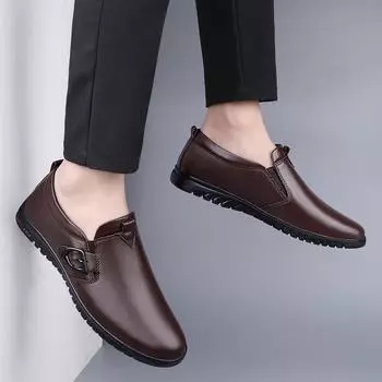 Mens Casual Genuine Leather Shoes All-match Soft Slip on Loafers Non Slip Breathable Driving Flats Spring Walking Business Shoes 37