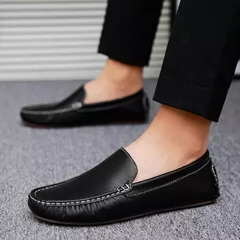 Mens Casual Leather Loafers Men Flats Shoes Mocasines Business Minimalist Shoes for Men Black Slip-On Driving Shoes Leisure Walk 38 чёрный