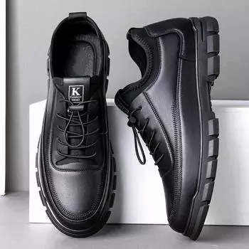 Mens Casual Leather Shoes Fashion Business Office Leather Shoes Comfortable Lightweight Soft Bottom Non-slip Mens Work Shoes 41 чёрный