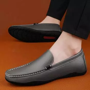 Mens Casual Leather Shoes Slip on Soft Loafers Non Slip Breathable Driving Flats Walking party Office Work Shoes Versatile 37 чёрный