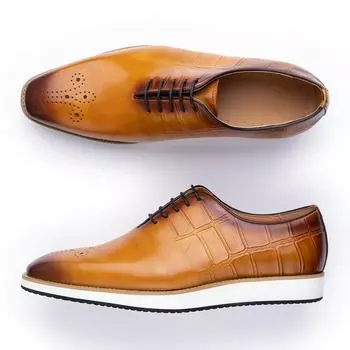 Mens Casual Oxfords Genuine Leather Print Shoes Light and Breathable Suit for Men Manufacturers Good Quality Lace Up Brogue Shoe 39 чёрный