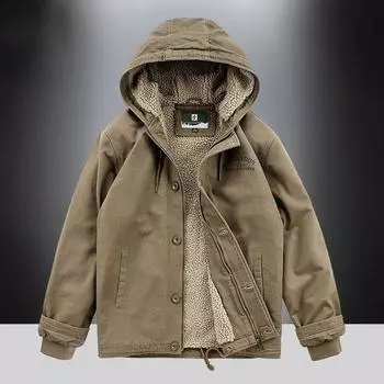 Mens Coat Winter Cotton-padded Jacket Hooded Lamb Cashmere Male Large Size Cargo Jackets Cardigan Outerwear Chaquetas Hombre