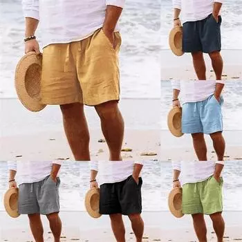 Mens Cotton Solid Color Short Lightweight Gym Pants Linen Beach Shorts Men Jogging Sport Large Short XXXXXL белый