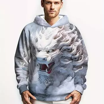 Мужской повседневный свитер с вышитым драконом, длинный рукав, весна-осень, модный 3D-принт, удобная посадка, повседневная одежда S