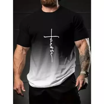 Mens Faith Print T-shirt with Vibrant Gradient Design - Comfortable Casual Tee Short Sleeve, Crew Neck, Mens Fashion Essential S чёрный