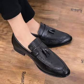 Mens Fashion Sneakers tassel Men Loafers shoes High Quality Trend Outdoor Men Leather Casual Shoes Trend men Adult Driving Shoes 7 чёрный