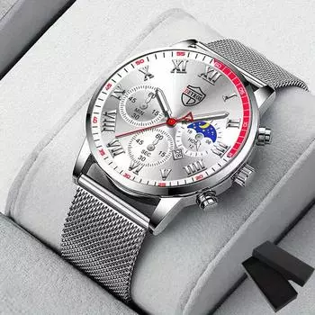 Мужские модные спортивные часы мужские деловые повседневные кварцевые наручные часы роскошные серебряные часы из нержавеющей стали с сетчатым ремнем и датой, мужской подарок