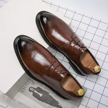 Mens Formal Shoes Oxford Shoes For Men Italian Dress Shoes Wedding Luxury Shoes Pointed Fashion Leather Shoes 38 чёрный