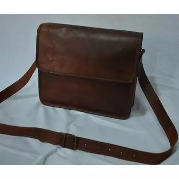 Mens Genuine Leather Cowhide Brown Crossbody Shoulder Satchel Messenger Bag.... 13 x 10 x 4 in