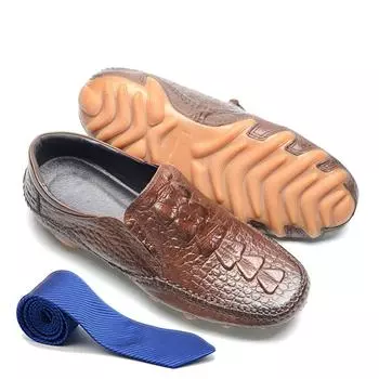 Mens Genuine Leather Loafers Luxury Designer Crocodile Print Soft Casual Man Shoes Trend Anti-slip Outsole Slip-on Driving Shoe 38