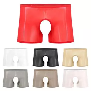 Мужские глянцевые прозрачные трусы-боксеры с открытым шаговым швом из ткани Ice Silk, нижнее белье для ночного клуба One Size