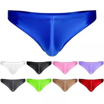 Mens Glossy Solid Color Low Rise Briefs Elastic Waistband Underwear Swimwear Stretchy Minimalist Underpants XL