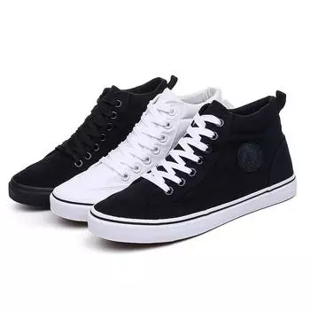 Mens High top Footwear Fashion Canvas Shoes Flat High top Men s Casual Shoes Cool Street Brand Shoes Classic Black White A136 6.5