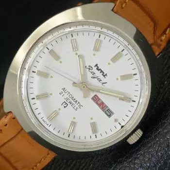 MENS HMT RAJAT 6501 AUTOMATIC INDIAN DAY&DATE WHITE COLOR DIAL WATCH a431903-2 R109-a431903