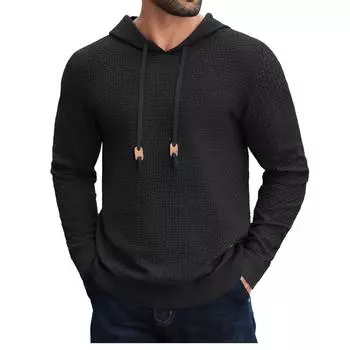 Mens Hooded Sweatshirt Casual Long Sleeve Drawstring Knit Hoodies Fit Hoodies Pullover L чёрный