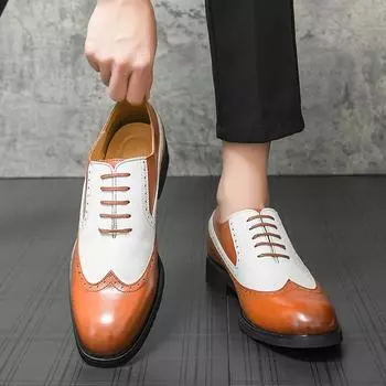 Mens Lace-Up Leather Dress Business Office Flats Men Wedding Party Oxfords Fashion Patchwork Men s Classic Retro Brogue Shoes 38