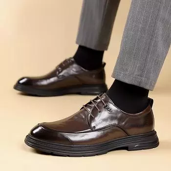 Mens Lace Up Thick Soled Shoes Black Leather Formal Shoes for Men Oxfords Male Wedding Business Shoe Zapatos De Hombre Plus Size 38 чёрный