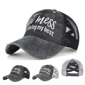 Mens Ladies Cotton Baseball Cap Mesh Breathable Embroidery Personality Adjustable Hat чёрный