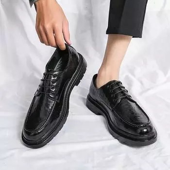 Mens Leather Slip on Shoes 2024 Hot Sale Men Casual Footwear Classic Men Lace-Up Shoes for Wedding Male Business Oxfords Shoes 38 коричневый