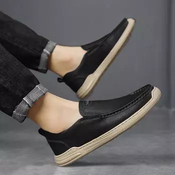 Mens Loafers 2024 New Arrival Men Casual Shoes Male Comfortable Driving Shoe All-match Male Shoes Male Genuine Leather Shoes 38 чёрный