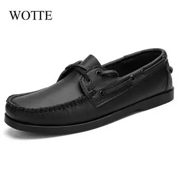 Mens Loafers Casual Leather Flats Shoes Breathable Slip on Shoes for Male Work Office Driving Sneakers Comfortable Zapatos 39 чёрный