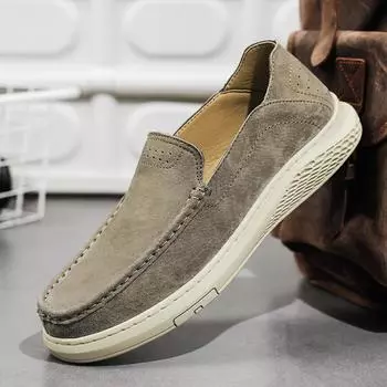 Mens Loafers Leather Mens Slip on Shoes 2024 New Men Casual Shoe Handmade Male Driving Footwear All-match Travel Mens Sneakers 38 серый