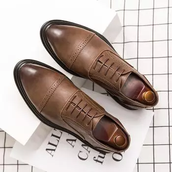 Mens Luxury Brogue Leather Shoes Dress Shoes Business Oxford Shoes Evening Dress Shoes Wedding Shoes Plus Size 38-46 Black Brown 38 коричневый