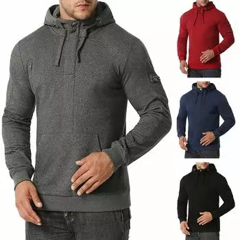 Mens Plus Velvet Zipper Pullover Long Sleeve Hooded Sweatshirt Tops Blouse XXL чёрный