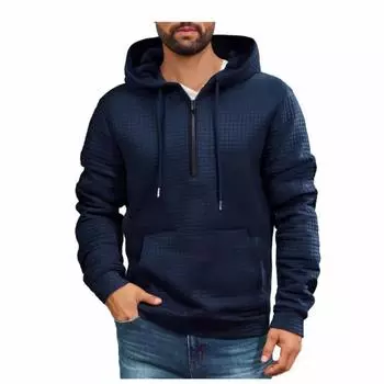 Mens Pullover Fashion Quilted Hoodies Long Sleeve Hooded Sweatshirt With Pocket L тёмно-синий