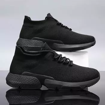 Mens Running Shoes Height Increasing Casual Breathable Outdoor Sports Shoes Lace Up Mesh Wear-resistant Walking Shoes for Men 39 чёрный