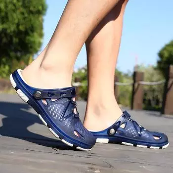 Mens Sandals Outdoor Hollow Out Casual Beach Slippers Comfortable Clogs Shoes Non-slide Male Water Shoes Mens Slippers 38 чёрный