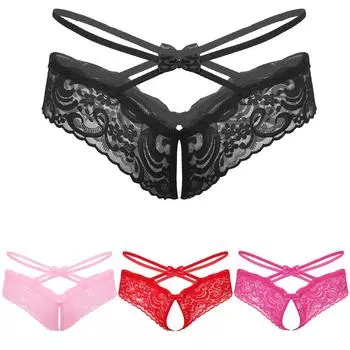 Mens Sheer Lace Thong Bowknot Design Low Rise Provocative Underwear One Size