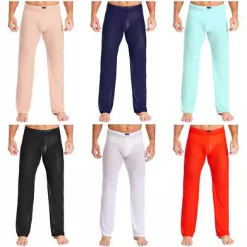 Mens Sheer Mesh Sleep Pants Ultra Thin Fabric Low Rise Elastic Waist Homewear Trousers M чёрный