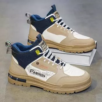 Mens Shoes Casual Autumn Winter Sneakers Outdoor Platform Hiking Fashion Luxury Leather Loafers Tennis Ankle Boots Flat Trainers 39 бежевый