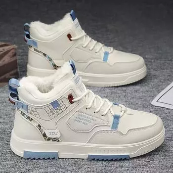 Mens Shoes Fashion High-top Sneakers Winter Plus Velvet Warm Snow Boots for Men Outdoor Casual Sport Shoes Zapatillas De Deporte 39 бежевый