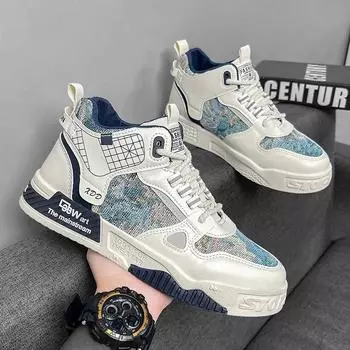 Mens Shoes Youth High Top Sneakers for Men Autumn Fashion Brand High Quality Casual Shoe Outdoor Non-slip Sport Shoes Zapatillas 39 синий