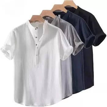 Mens Short Sleeve Shirts Casual Button Down T Shirt Summer Lightweight Henley TShirts Breathable Streetwear XXXXXL белый