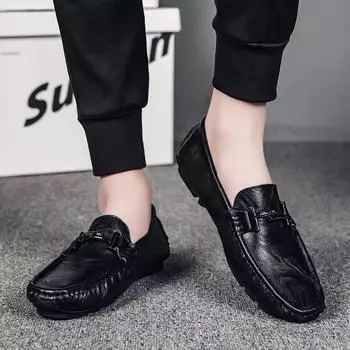 Mens Slip on Shoes Man Moccasins Men Loafers Real Leather Soft Shoes Flats Driving Shoes Mens Shoes Formal Handmade Leisure Walk 38 чёрный