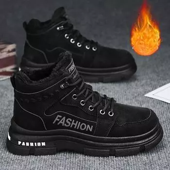 Mens Snow Boots Winter Anti Slip Plush Indoor Warm Cold Proof Snow Boots High Top Platform Lace Up Outdoor Sport Work Boot male 39 хаки