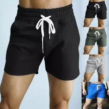 Mens Summer Casual Fitness Bodybuilding Solid Pockets Sports Shorts Pants L синий