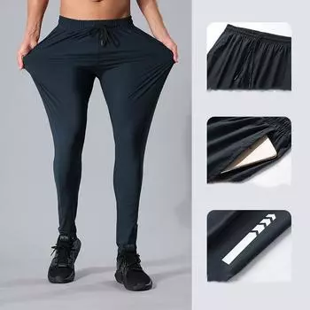 Mens Summer Thin Section Quick Dry Sweatpants Stretch Casual Small Leg Pants 3XL чёрный