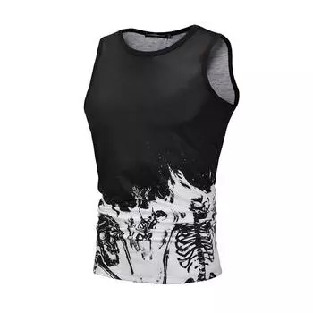 Mens Tank Summer Tops Vest Casual 3d Printed Graphics Tees Tshirts Sleeveless Black Skull,L