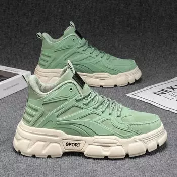 Mens Tennis Shoes Autumn Winter High-top Cofmortable Outdoor Walking Shoes Non-slip Leather Trendy Sneakers Man 39 чёрный