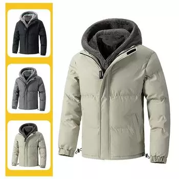 Mens Thick Warm Winter Jacket Men Cotton Fleece Padded Hooded Parkas Fake Two Piece Coats Outwear XXXXL чёрный