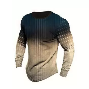 Мужская модная полосатая футболка с длинным рукавом и градиентом - удобный круглый вырез, идеально подходит для весны/осени, повседневный модный топ M
