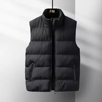 Mens Vest Jacket Warm Sleeveless Jackets Winter Zipper Coat Autumn Stand-up Collar Casual Waistcoat XXXXXL чёрный