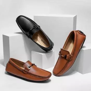 Mens Walking Shoes All-match Casual Slip on Shoes Men Loafers Moccasins Genuine Leather Driving Flats Lightweight Boat Shoes Man 38 чёрный